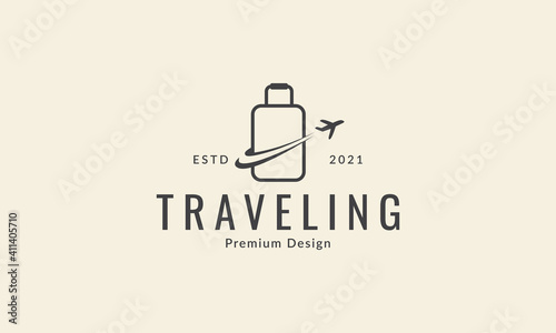 bag with plane travel line logo vector icon symbol design graphic illustration