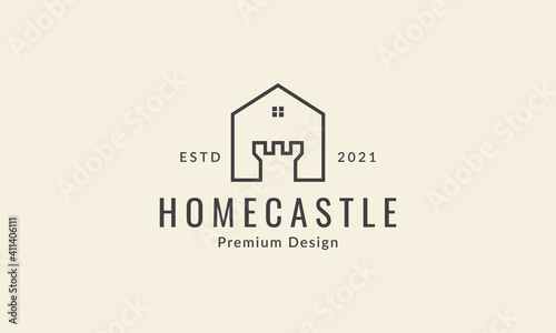 home line with castle simple logo vector icon symbol design graphic illustration