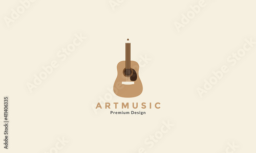 guitar music acoustic with pencil  logo vector icon symbol design graphic illustration