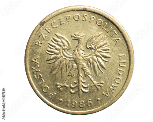 two Polish zloty coin on a white isolated background