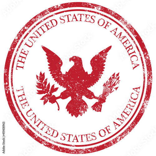 The USA. Eagle Symbol of The United States of America. Vector Red Stamp.