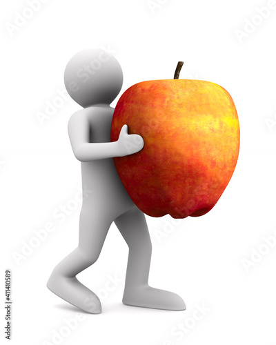 man carry red apple on whit...