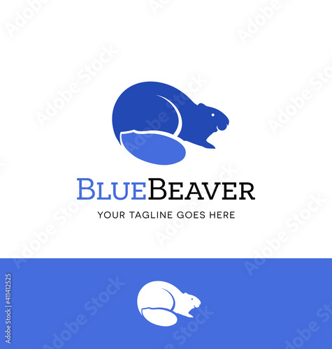 Blue beaver logo for business, organization or websites. Vector Illustration