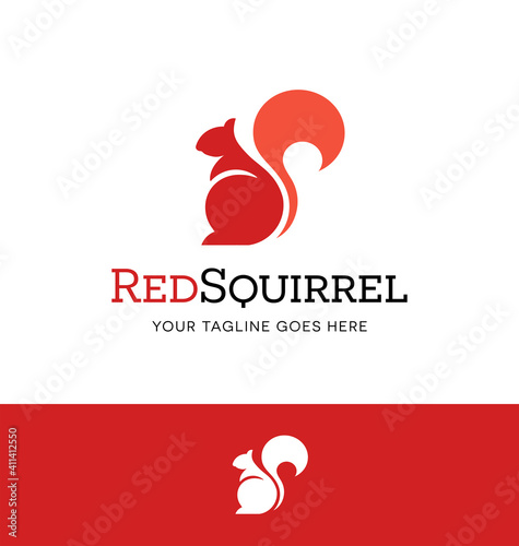 Red sitting squirrel logo for business, organization or websites. Vector Illustration