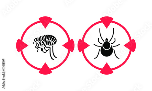 insect in a circle, glyph icon, flea and mite