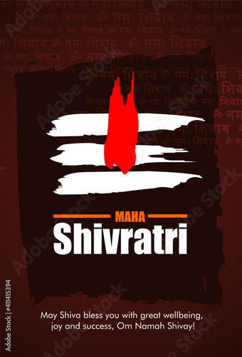 Greeting card for Hindu festival Maha Shivratri. Illustration of Lord Shiva,Indian God of Hindu for Shivratri with hindi text meaning om mahadev