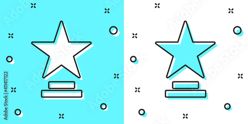 Black line Movie trophy icon isolated on green and white background. Academy award icon. Films and cinema symbol. Random dynamic shapes. Vector Illustration.
