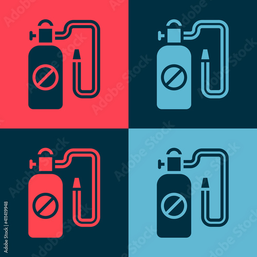 Pop art Pressure sprayer for extermination of insects icon isolated on color background. Pest control service. Disinfectant sprayer. Vector.