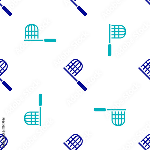 Blue Butterfly net icon isolated seamless pattern on white background. Vector.