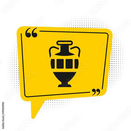 Black Ancient amphorae icon isolated on white background. Yellow speech bubble symbol. Vector.