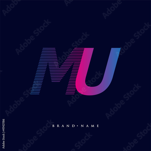 initial letter logo MU colored blue and magenta with striped composition, Vector logo design template elements for your business or company identity.