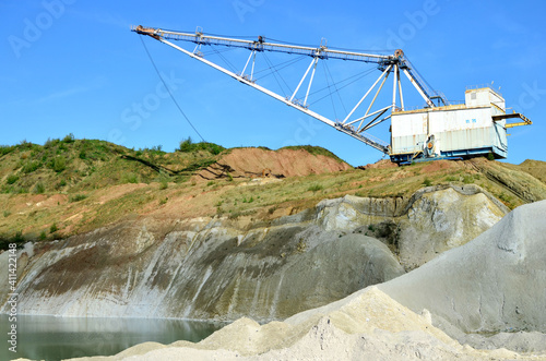 Walking Dragline excavator in the chalk quarry near the village of Krasnoselsk, Volkovysk region, Republic of Belarus photo
