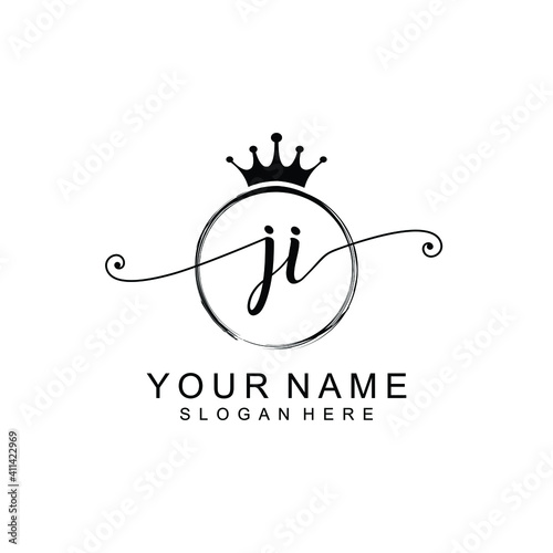 JI Initial handwriting logo template vector