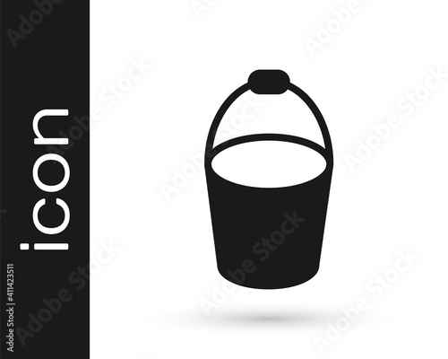 Black Fire bucket icon isolated on white background. Metal bucket empty or with water for fire fighting. Vector.