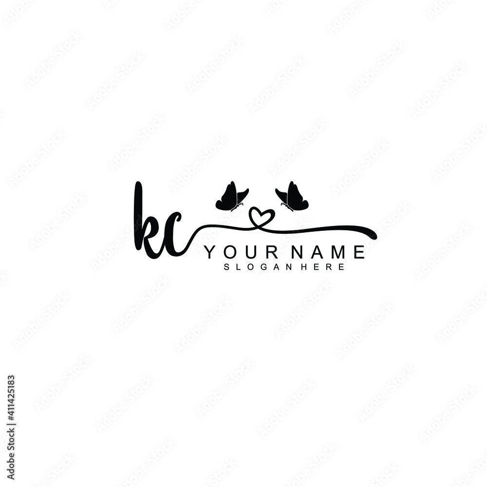 KC Initial handwriting logo template vector
