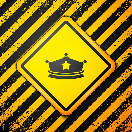 Black Police cap with cockade icon isolated on yellow background. Police hat sign. Warning sign. Vector.