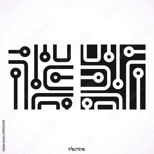 Microchip line icon. CPU, Central processing unit, computer processor, chip symbol. Abstract technology logo. Simple  icon isolated on black background. Creative modern vector logo, set