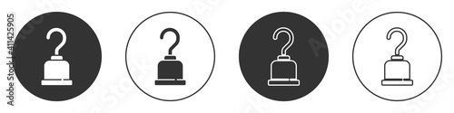 Black Pirate hook icon isolated on white background. Circle button. Vector.