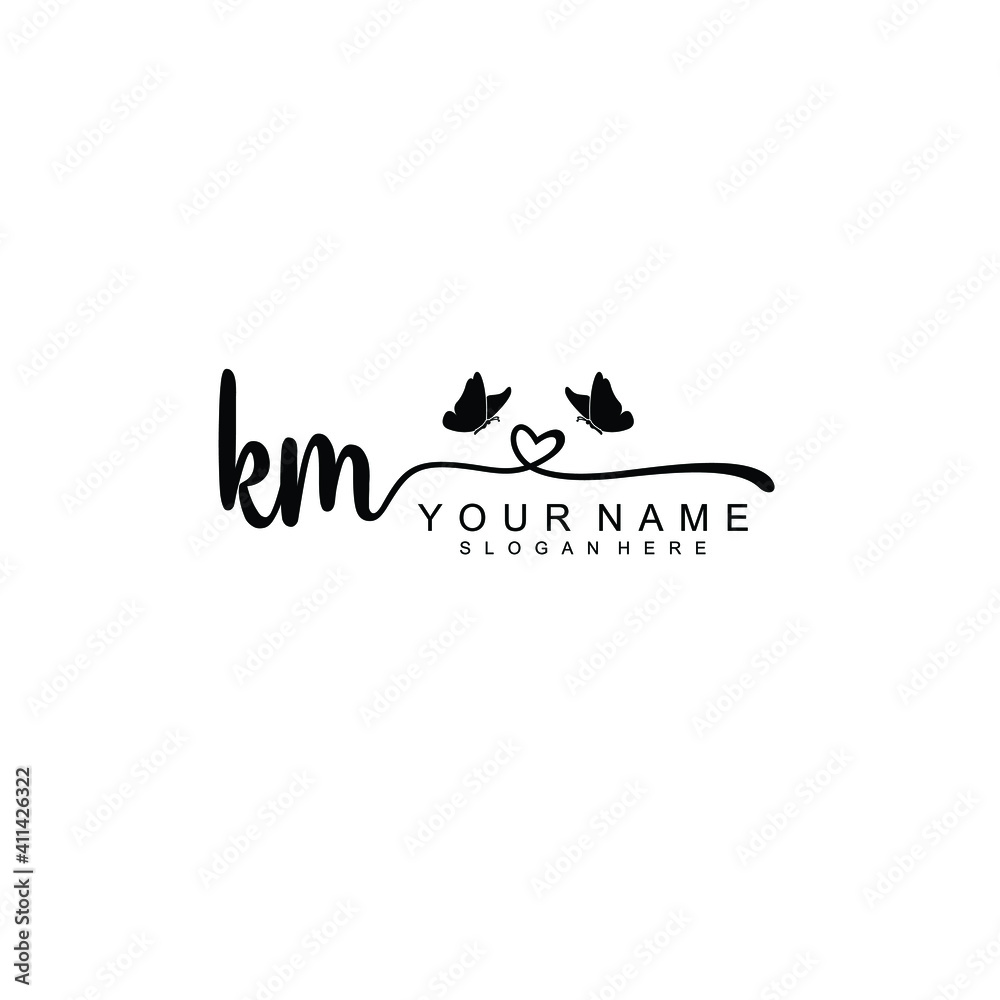 KM Initial handwriting logo template vector KM Initial handwriting logo template vector