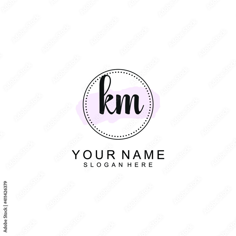 KM Initial handwriting logo template vector