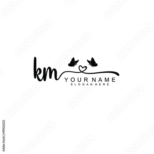 KM Initial handwriting logo template vector