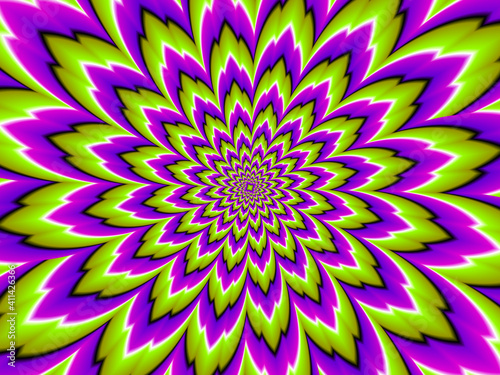 Green and purple flower blossom. Optical expansion illusion.