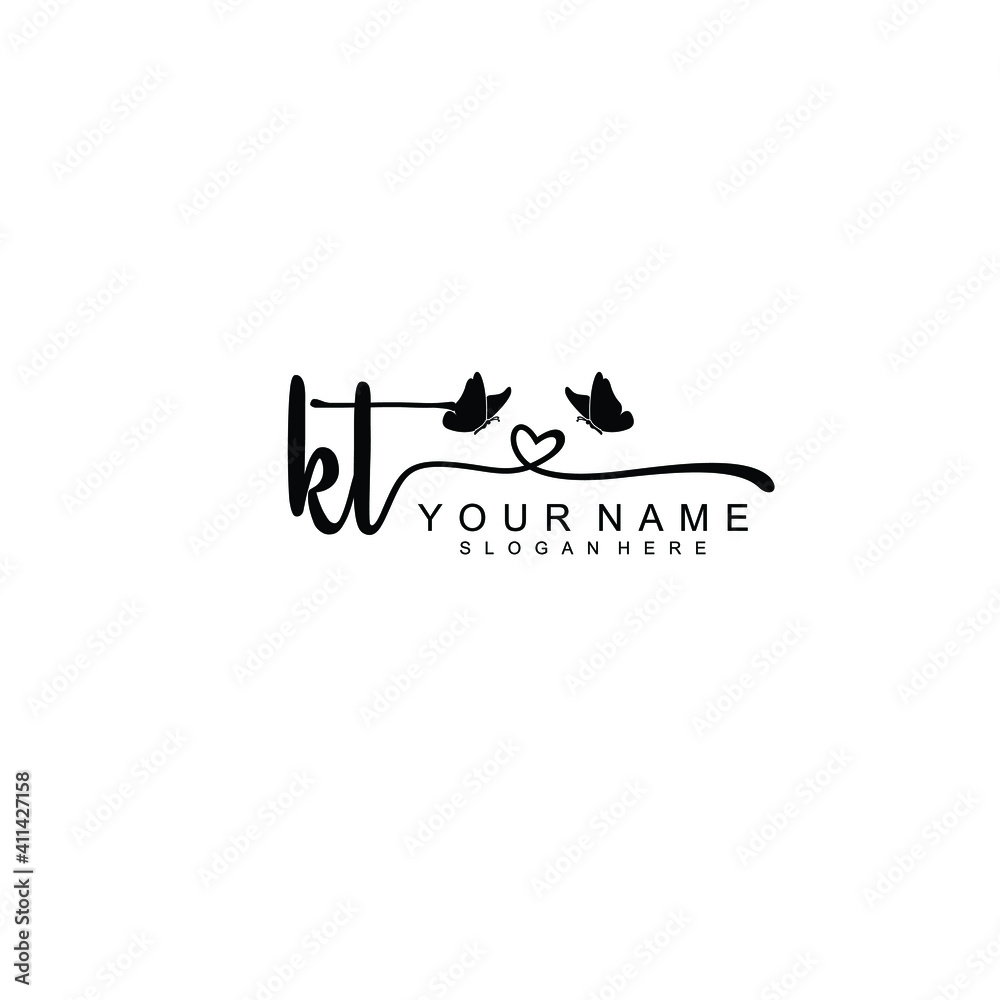 KT Initial handwriting logo template vector