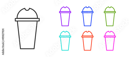 Black line Milkshake icon isolated on white background. Plastic cup with lid and straw. Set icons colorful. Vector Illustration.