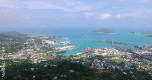 Elevated views of Victoria from Trois Ferés View Point on Mahe Island in the Seychelles photo