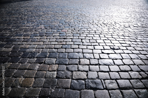 Cement brick squared stone floor background. Concrete paving slabs. Paving slabs