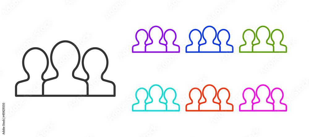 Black line Users group icon isolated on white background. Group of people icon. Business avatar symbol - users profile icon. Set icons colorful. Vector. Black line Users group icon isolated on white background. Group of people icon. Business avatar symbol - users profile icon. Set icons colorful. Vector.