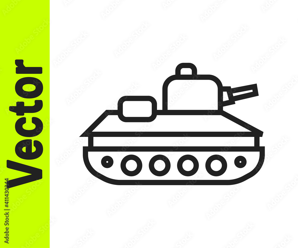 Black line Military tank icon isolated on white background. Vector. Black line Military tank icon isolated on white background. Vector.