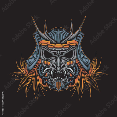 Skull Head Robotic Samurai Illustration