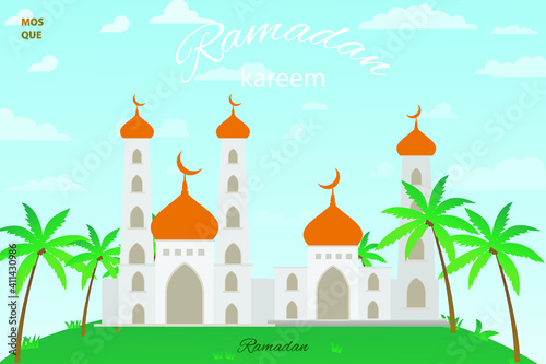 Mosque background design for banner in the month of Ramadan is simple and clean