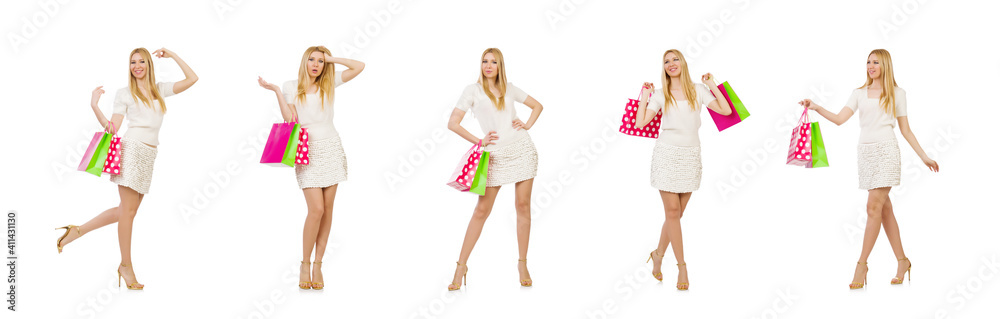 Woman with shopping bags isolated on white Woman with shopping bags isolated on white