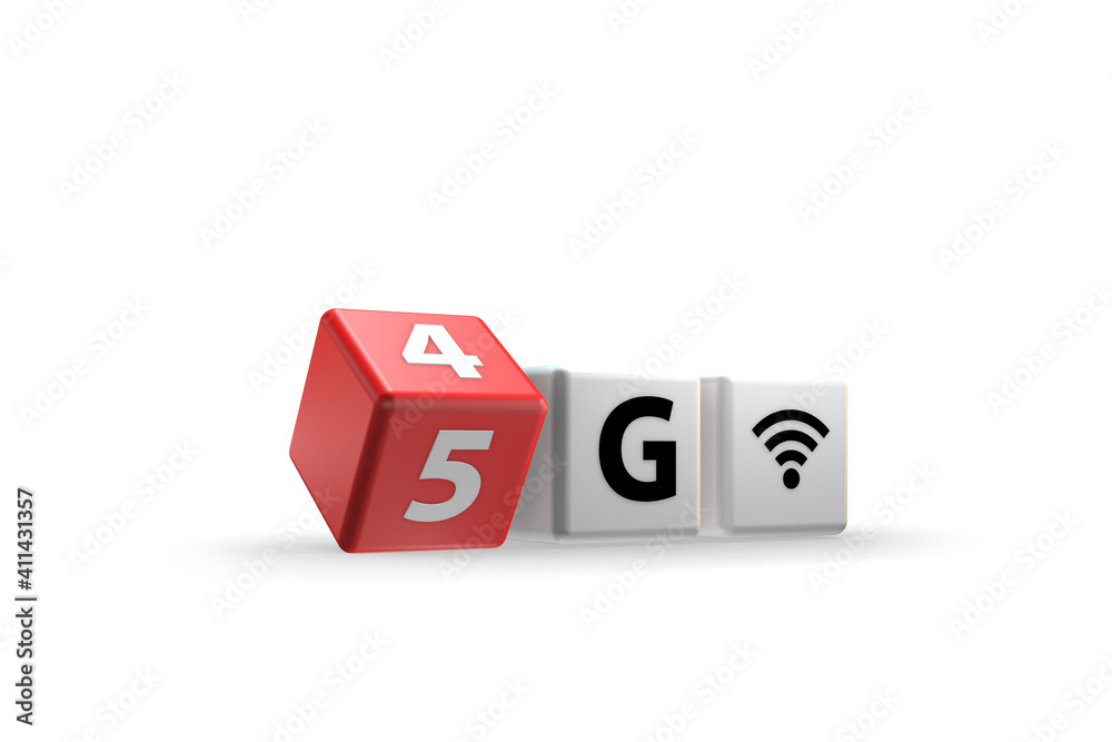 Transition from 4g network to 5g - 3d rendering Transition from 4g network to 5g - 3d rendering
