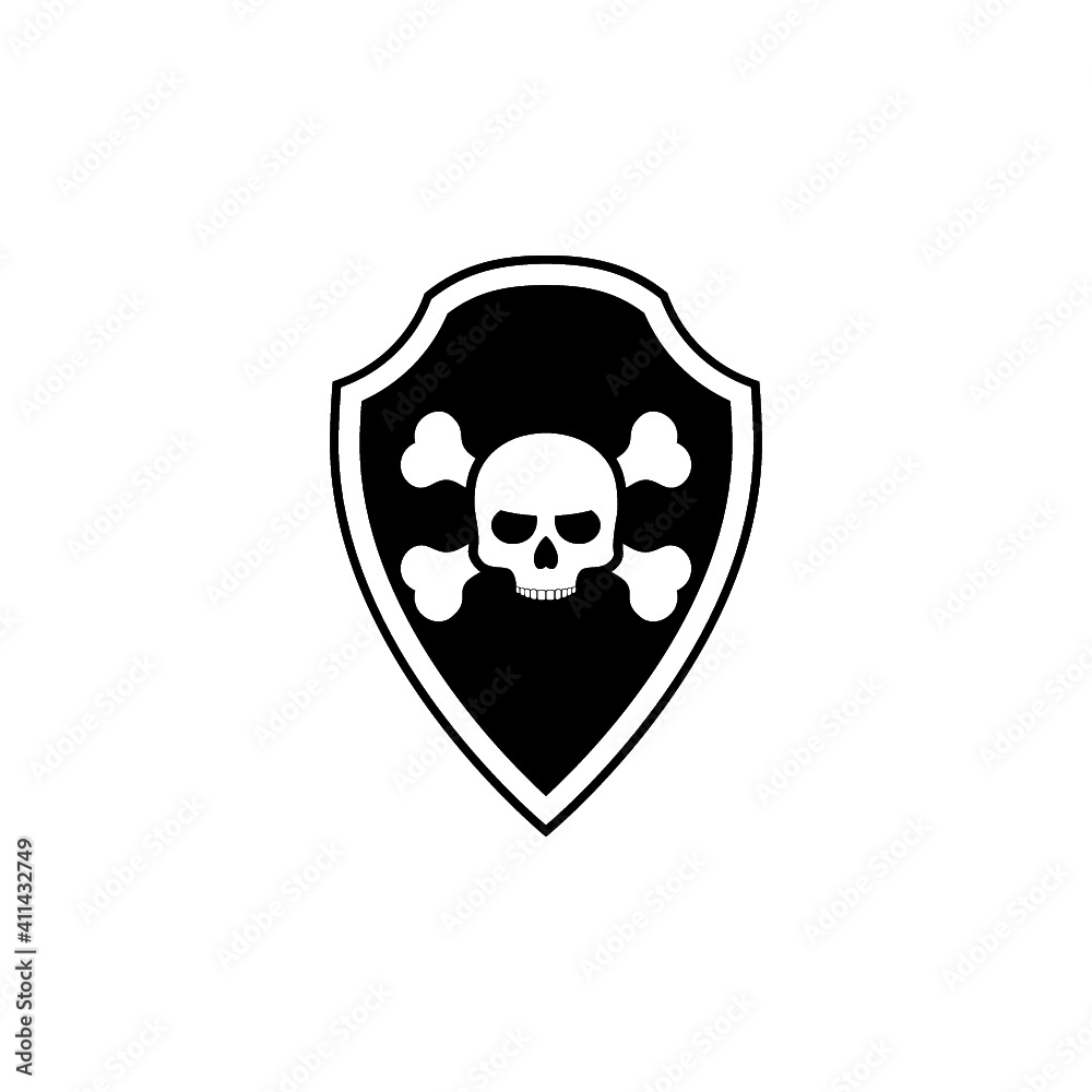 Shield with pirate skull icon isolated on white background Shield with pirate skull icon isolated on white background
