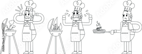 Continuous line drawing of chef with various poses