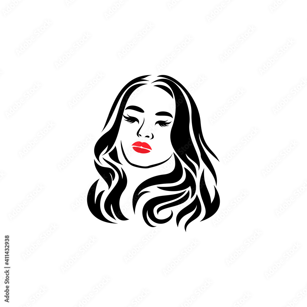 illustration of a beautiful female face with a long wavy hairstyle logo design,beauty salon logo,hairstyle,feminine vector template