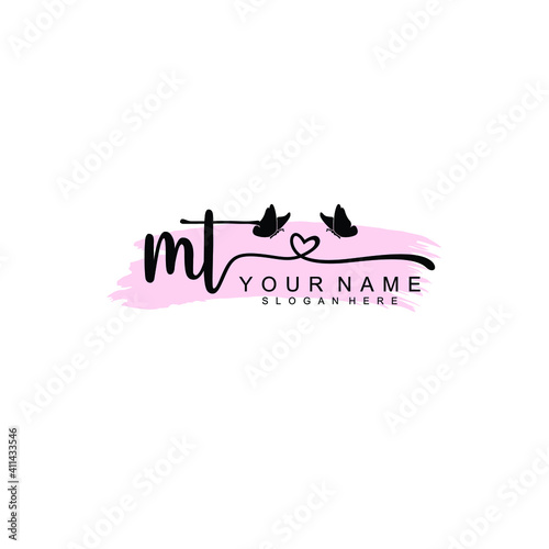MT Initial handwriting logo template vector