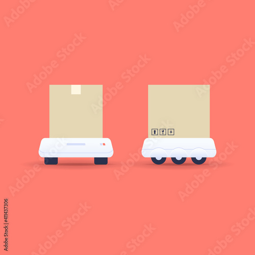 Automated warehouse robots. Modern logistics center.