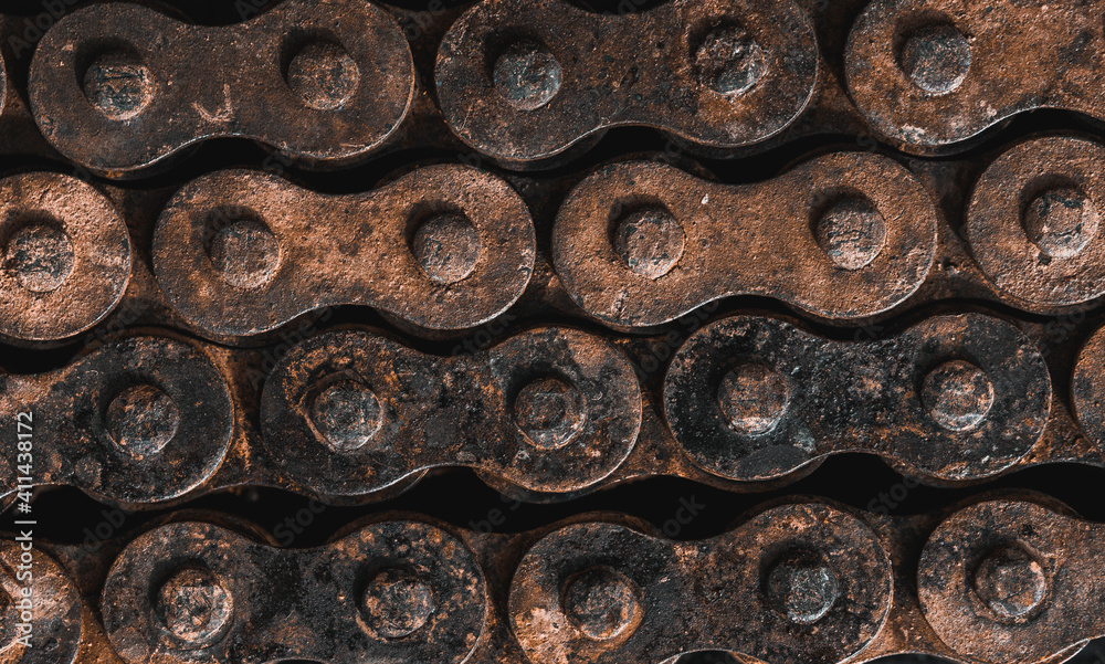 Old Bicycle chain background. Grunge texture of rusty chain
