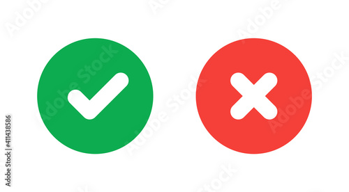 Green check mark and red cross icon.Set of simple icons in flat style: Yes/No, Approved/Disapproved, Accepted/Rejected, Right/Wrong, Correct/False, Green/Red, Ok/Not Ok. Vector illustration.