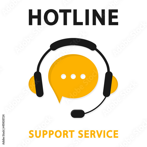 Hotline support service. Online support service with headphones. Call center 24-7 Consultation concept, e-commerce, live marketing, all day hotline. Tech support. Support service for user consultation