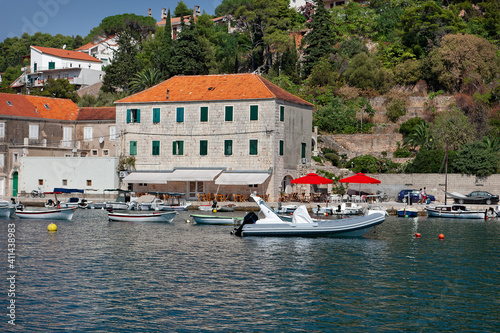 Old harbor at Adriatic sea. Hvar island, Croatia, popular touristic destination