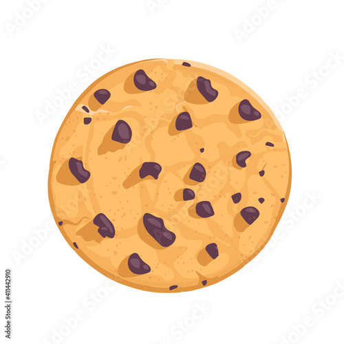 Traditional delicious pastries with chocolate pieces. Vector illustration in cartoon flat style.