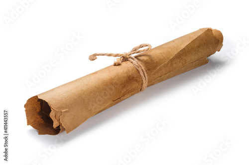 Fotografie Ancient paper scroll isolated on a white background