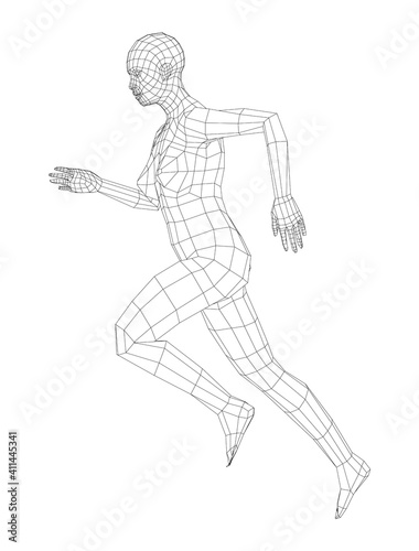 Wireframe running woman. Vector