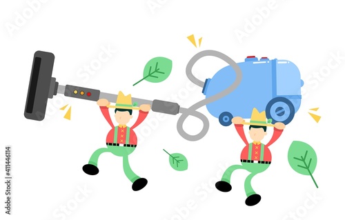 farmer man agriculture and vacuum cleaner clean cartoon doodle flat design style vector illustration