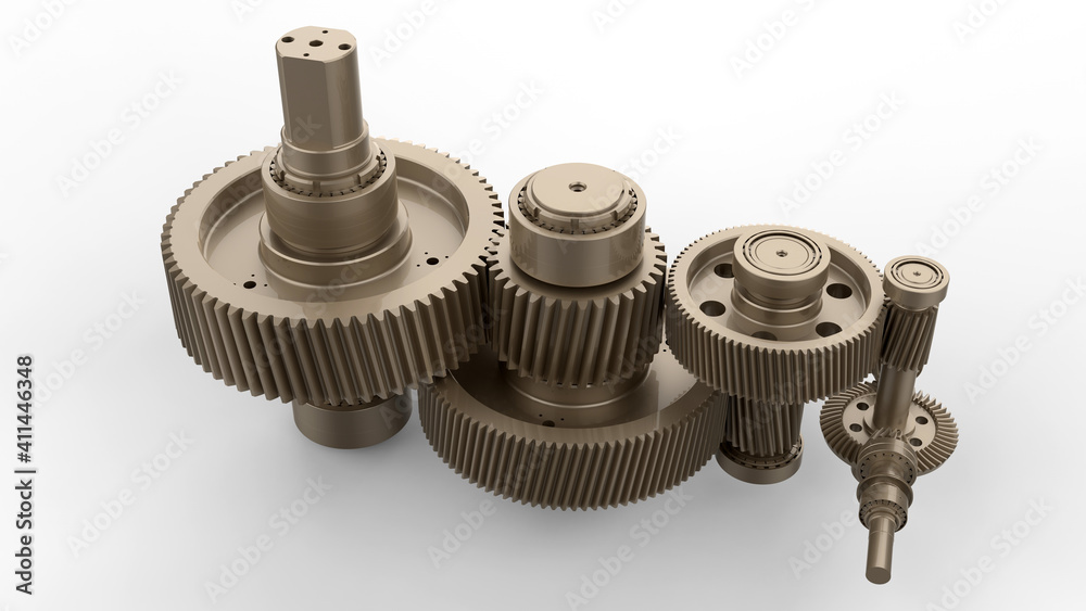 3D rendering - detailed gear assembly 3D rendering - detailed gear assembly